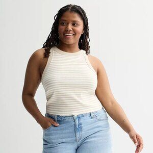 SO Cream Colored High Neck Rib Tank Top - 1X
